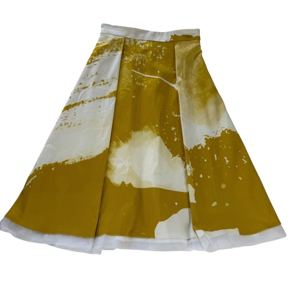 Ellender Anthropologie Painterly Mustard Yellow Abstract Pleated Midi Skirt 4 - Picture 8 of 11
